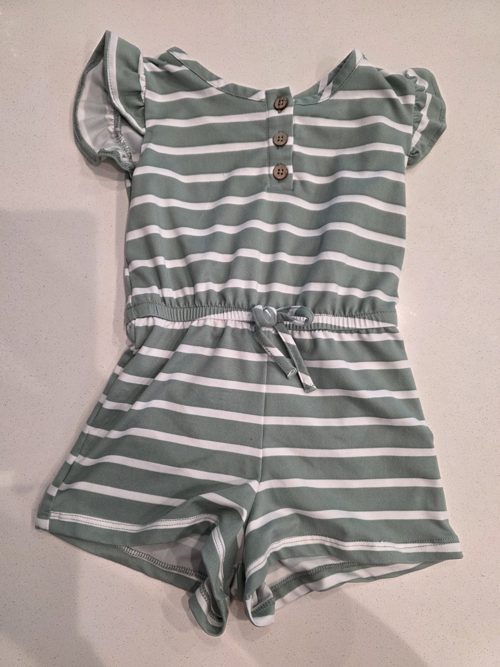 btween Sage Green & White Striped Girls' Romper